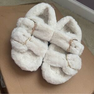 H&M creamy beige home slippers , outside wear size 7